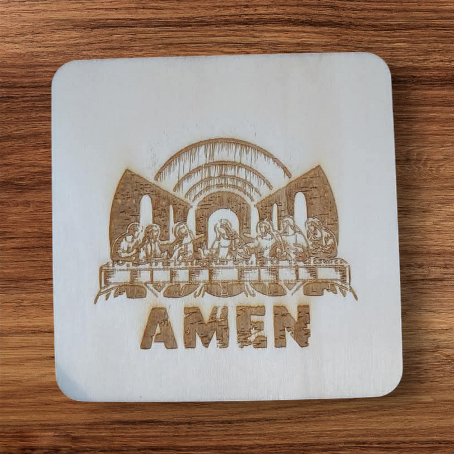 Posavasos de madera "AMEN" (paquete de 4)